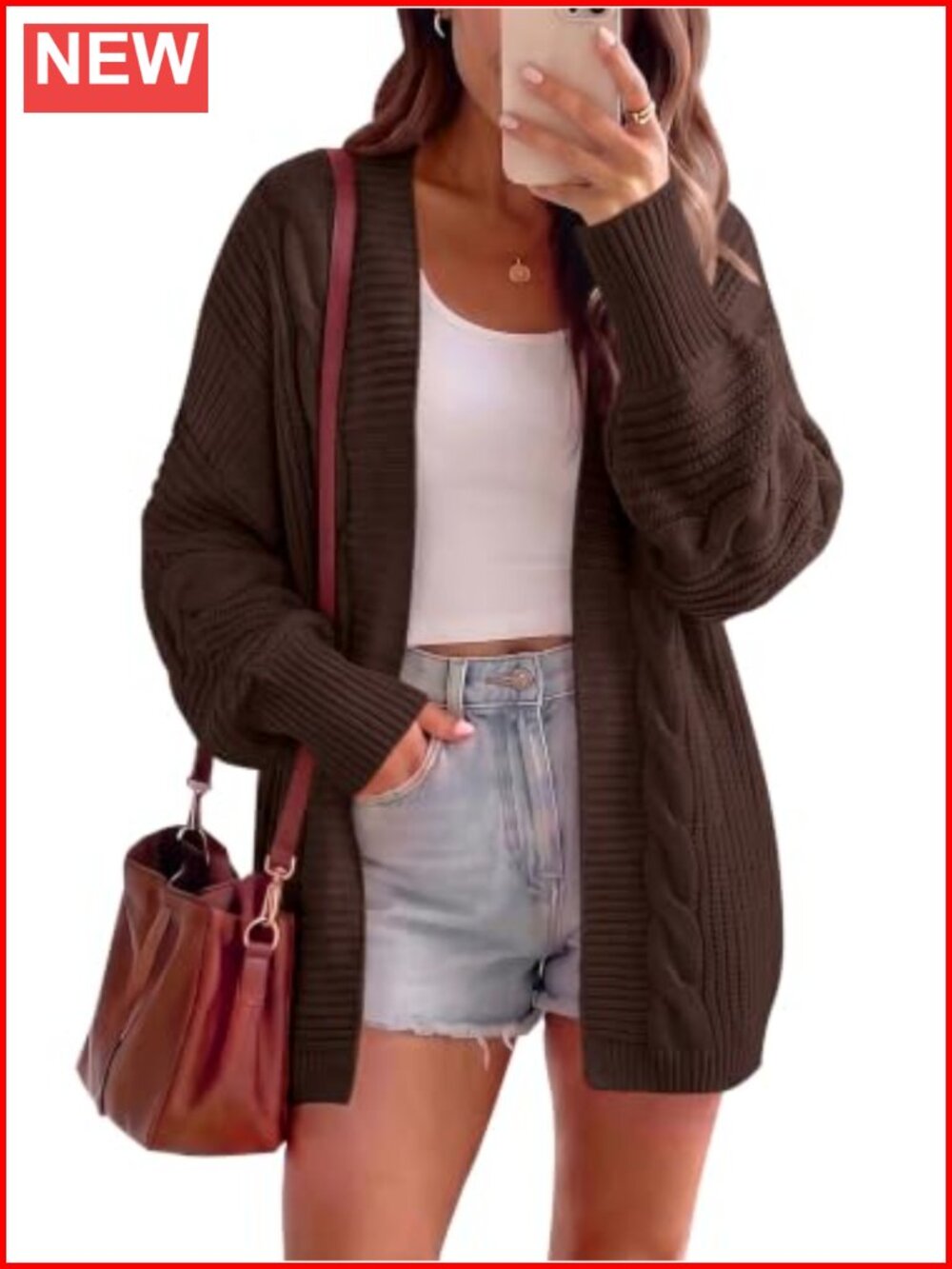 Chunky Cable Knit Batwing Sleeve Cardigan Sweater Open Front Crop